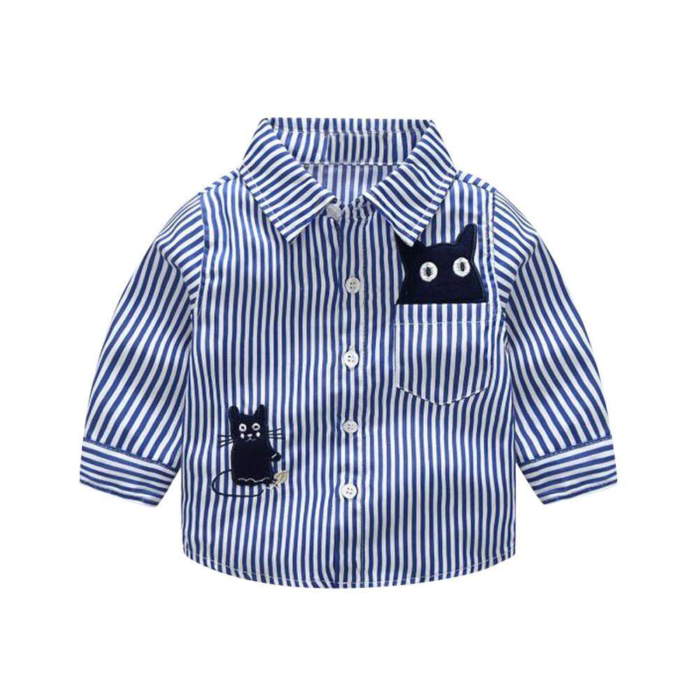 Tideshop เด็กวัยหัดเดินเสื้อยืดทารกชายเย็บปักถักร้อยการ์ตูนแมวลายเสื้อชุด