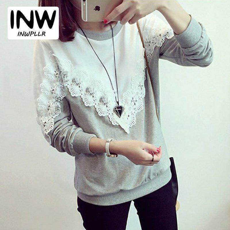 INWPLLR แฟชั่นผู้หญิงเสื้อลูกไม้เสื้อกันหนาวมีฮู้ดเย็บปะติดปะต่อกันเกาหลีสไตล์ O - Neck แขนยาวเสื้อกันหนาวพลัสไซส์ผู้หญิง INWPLLR แฟชั่นผู้หญิงเสื้อลูกไม้เสื้อกันหนาวมีฮู้ดเย็บปะติดปะต่อกันเกาหลีสไตล์ O - Neck แขนยาวเสื้อกันหนาวพลัสไซส์ผู้หญิง