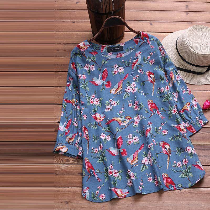 O-NEWE Women Casual Loose Plus Size Top Tee T Shirt Vintage Retro Boho Floral Blouse