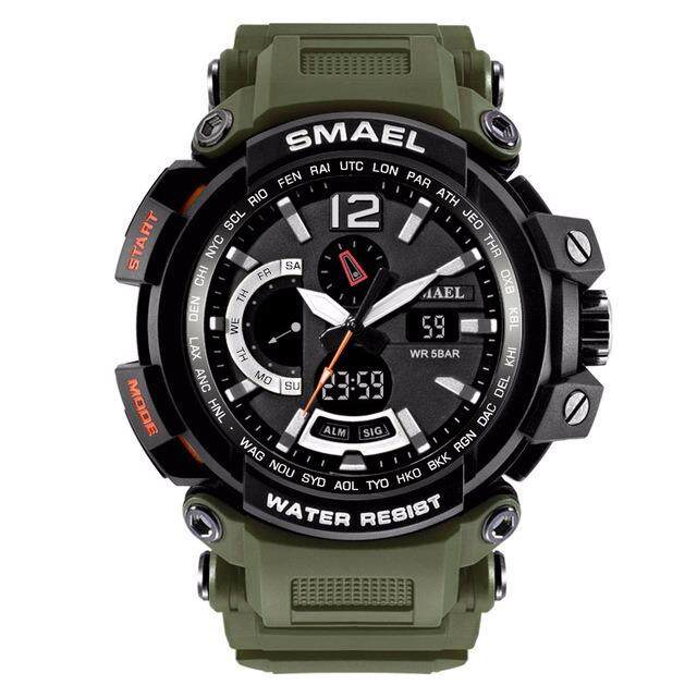 SMAEL NEW Military Watch Waterproof 50M S Shock Resitant Waterproof Sport Quartz Watch Men's Watches LED Dual Display Digital Electronic Military Watch 1702 - intl