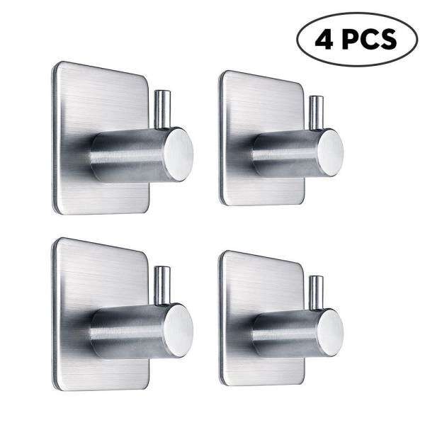 Fortunet 4 Pcs Self Adhesive Hooks Heavy Duty Wall Hooks Stainless Steel Closets, Coat, Hat,Towel Robe Hook Rack Wall Mount For Bathroom And Bedroom - intl