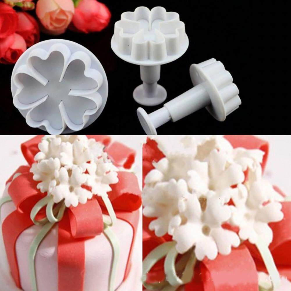 3 ชิ้นรูปห้าดอกไม้เค้ก Fondant คุกกี้ตกแต่งแม่พิมพ์หัวบีบ - INTL