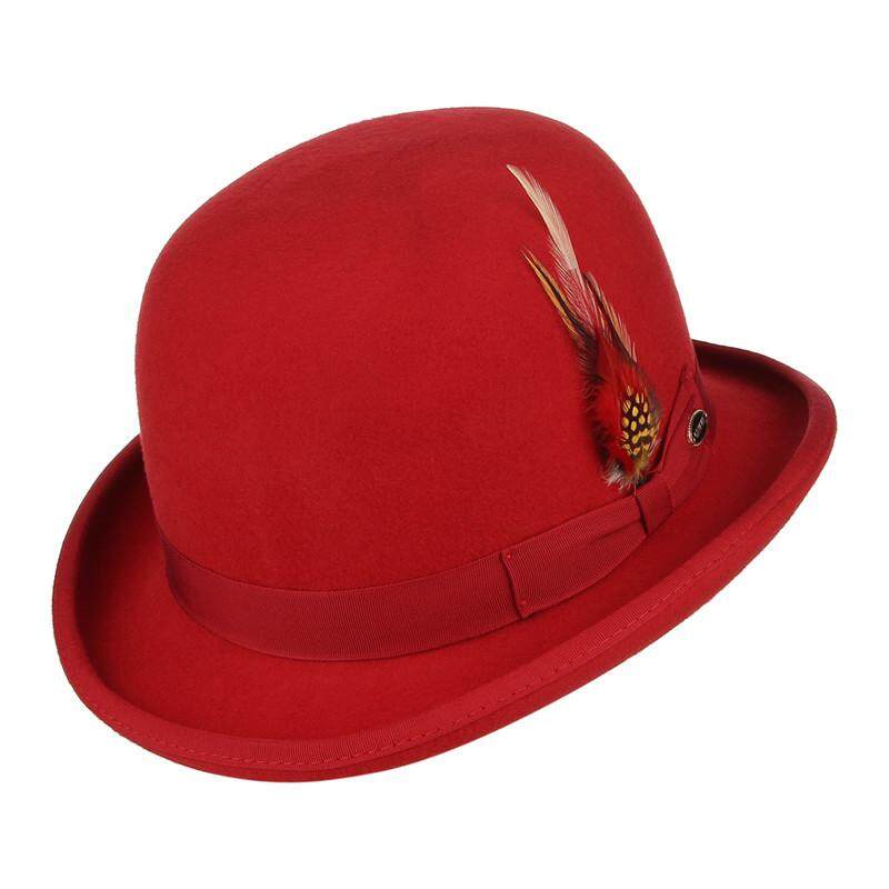 GEMVIE Classical British Style Men Fedoras 100% Wool Felt Hat Vintage Roll Brim Bowler Cap Formal Party President Hat With Feather GEMVIE Classical British Style Men Fedoras 100% Wool Felt Hat Vintage Roll Brim Bowler Cap Formal Party President Hat With Feather