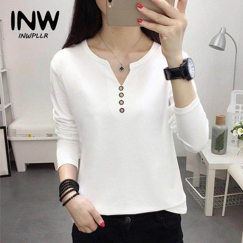 INWPLLR ผู้หญิง Tops Tees ฝ้ายผ้าฝ้าย T เสื้อแขนยาวสไตล์ฤดูใบไม้ร่วงเสื้อยืดผู้หญิงขนาดใหญ่ขนาดเสื้อผ้าผู้หญิงเสื้อยืดคอวี INWPLLR ผู้หญิง Tops Tees ฝ้ายผ้าฝ้าย T เสื้อแขนยาวสไตล์ฤดูใบไม้ร่วงเสื้อยืดผู้หญิงขนาดใหญ่ขนาดเสื้อผ้าผู้หญิงเสื้อยืดคอวี