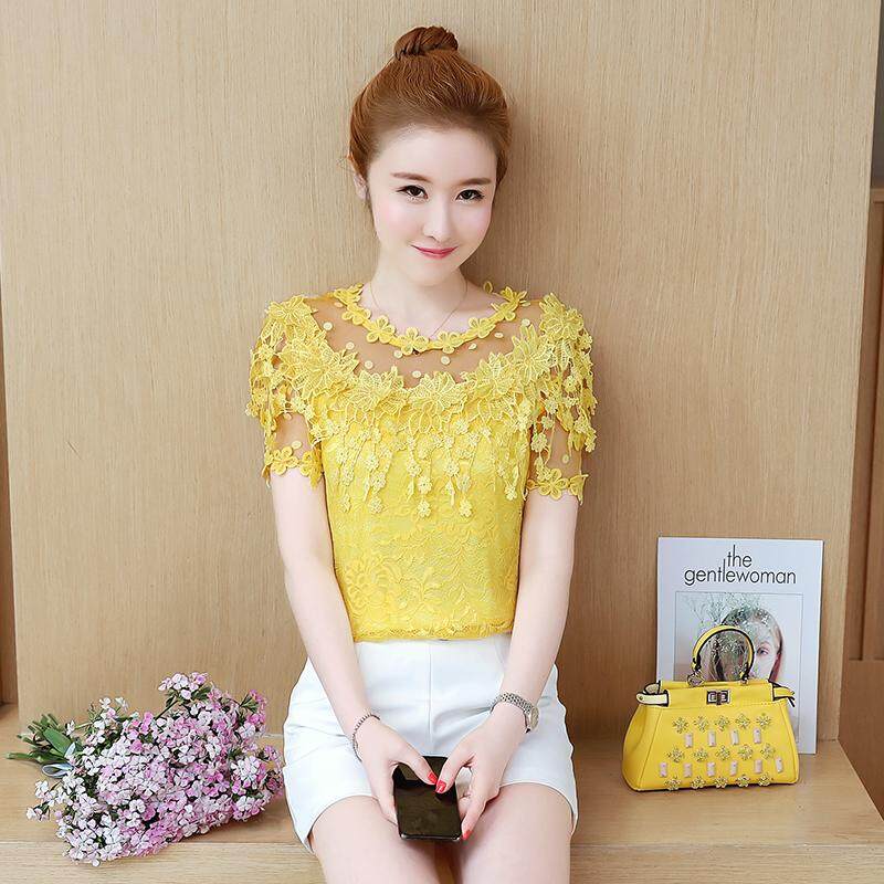 จัดส่งฟรีใหม่หวานสไตล์เสื้อชีฟองเสื้อลายลูกไม้