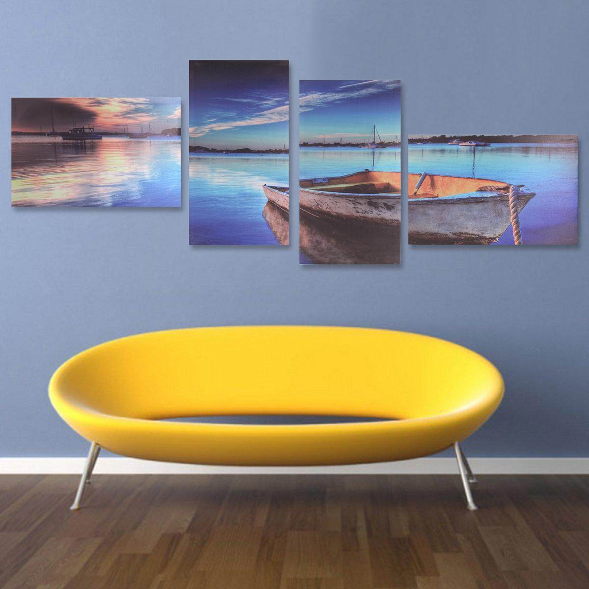 4Pcs Framed Modern Lake Boat Canvas Print Art Painting Wall Picture Home Decor