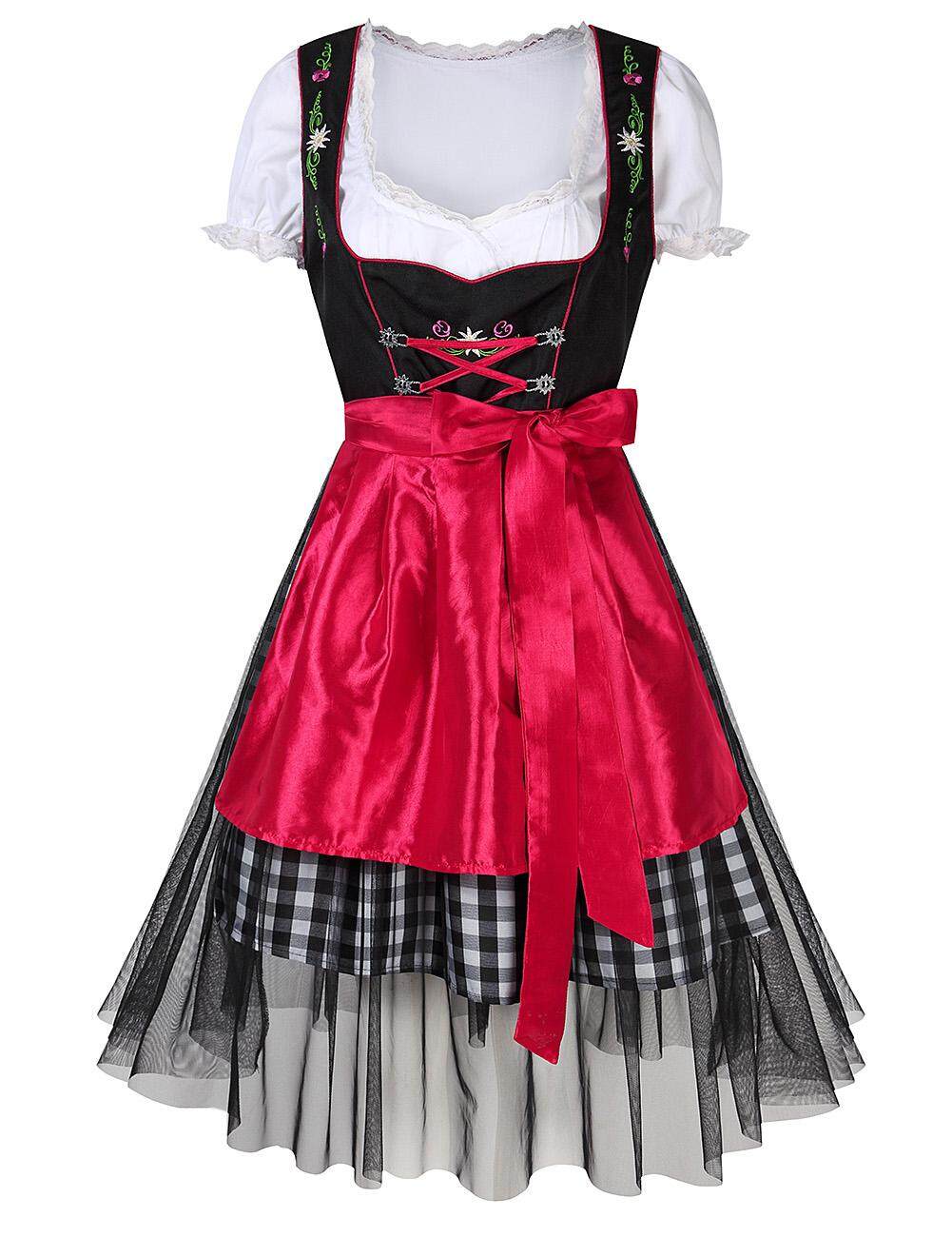 OS 3 ชิ้นผู้หญิง Oktoberfest ลายสก๊อตตาข่ายเย็บปักถักร้อยสายชุดเดรสเป็นทางการชุด OS 3 ชิ้นผู้หญิง Oktoberfest ลายสก๊อตตาข่ายเย็บปักถักร้อยสายชุดเดรสเป็นทางการชุด