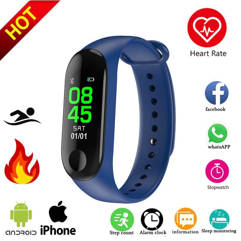 Amorfashion M3 Smartwatch หน้าจอสีสายรัดข้อมืออัจฉริยะสายรัดข้อมือสำหรับออกกำลังกาย IP68 เครื่องวัดกิจกรรมกันน้ำสมาร์ทวอท์ชสำหรับ iPhone Xiaomi Huawei OPPO VIVO PK Mi บาง 3