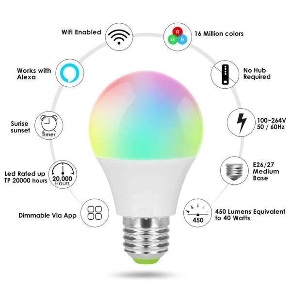 Burstore Led Dimmer Wifi Smart Light Bulbs Remote Control Light Switch Color Changing rgb bulb Works With Alexa onoff bulb - intl
