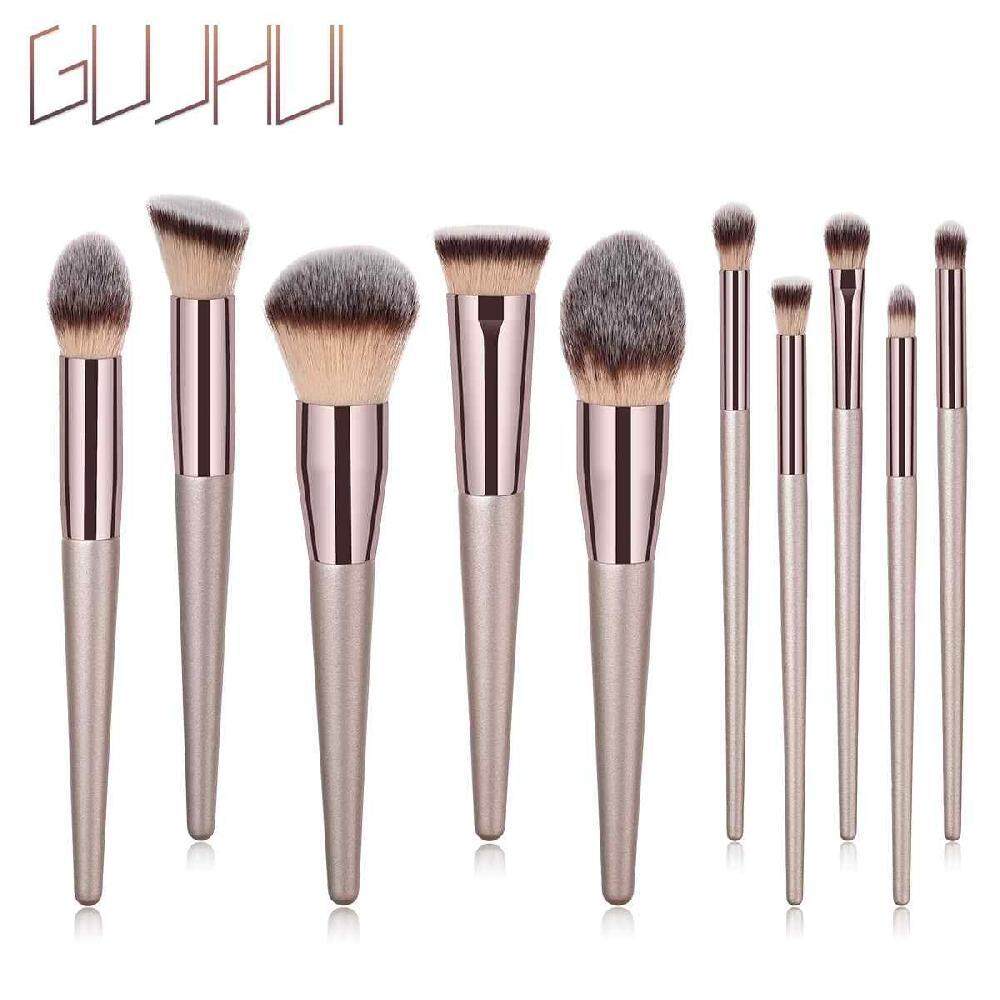 Qooiu 10 ชิ้น/เซ็ต Superior คุณภาพสามเณรแชมเปญทองแปรงสำหรับแต่งหน้าชุดเครื่องสำอางค์แปรงทารองพื้นสำหรับคิ้วไนลอนแปรงแต่งหน้าเครื่องมือ - INTL Qooiu 10 ชิ้น/เซ็ต Superior คุณภาพสามเณรแชมเปญทองแปรงสำหรับแต่งหน้าชุดเครื่องสำอางค์แปรงทารองพื้นสำหรับคิ้วไนลอนแปรงแต่งหน้าเครื่องมือ - INTL