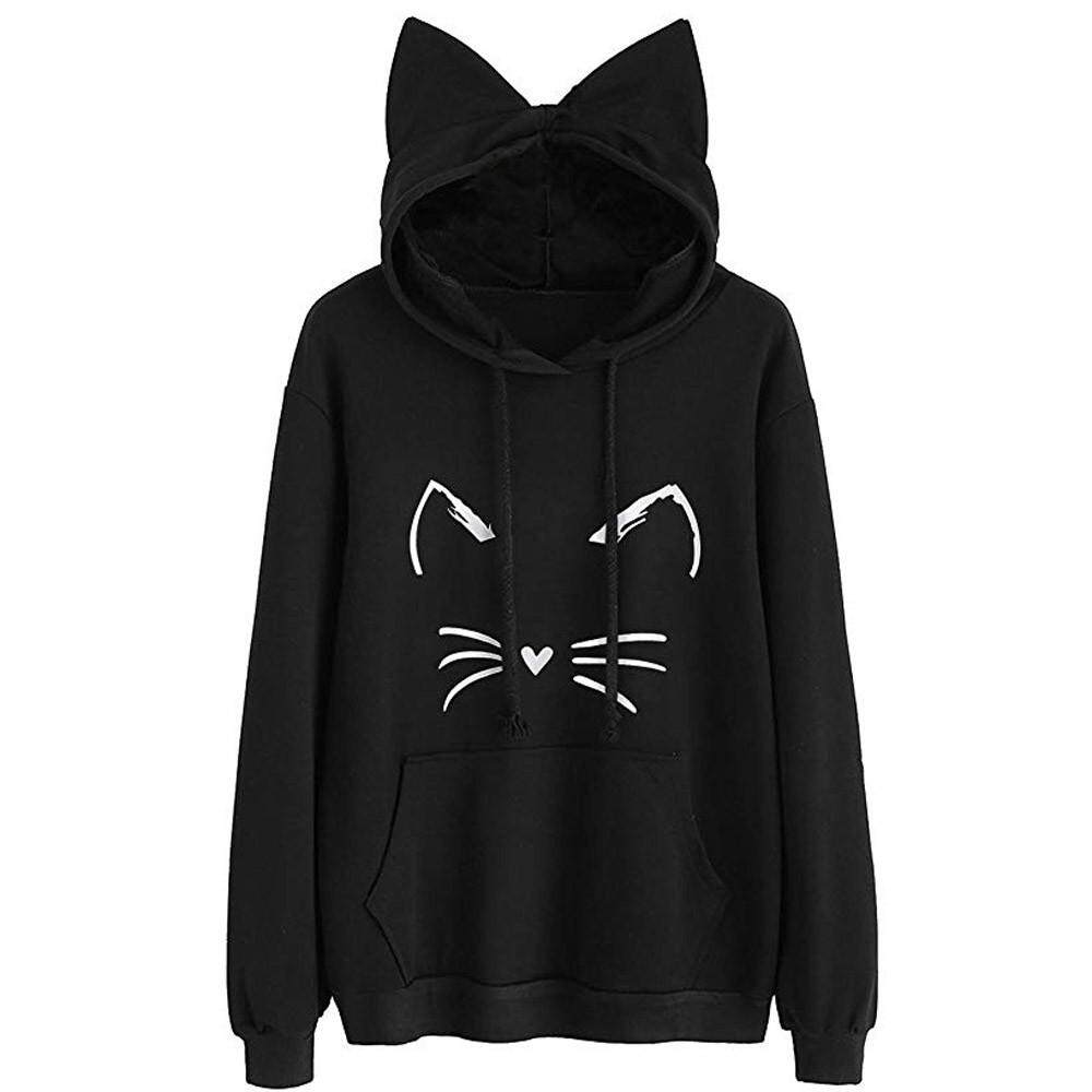 Joomia WOMENS Cat แขนยาวแข็ง Hoodie เสื้อกันหนาว Hooded เสื้อสตรีแบบสวมทับ Joomia WOMENS Cat แขนยาวแข็ง Hoodie เสื้อกันหนาว Hooded เสื้อสตรีแบบสวมทับ