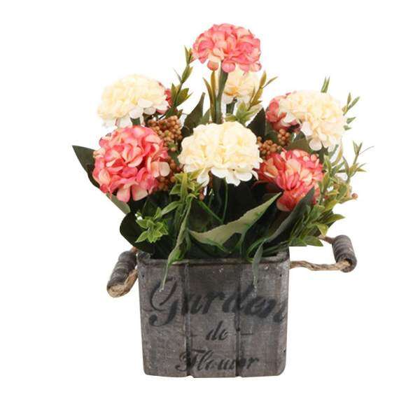 Pawaca Retro Simulation Silk Cloth Artificial Hydrangea Flowers with Wooden Vases, Desks Table European-style Pots Floral Decorations