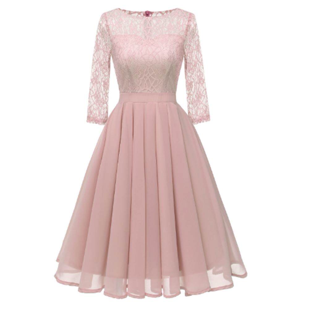 Plus Size Woman Midi Lace+chiffon Dress Big Size 2018 Autumn Fashion Pleated Dresses Vintage Evening Party Vestidos Elegant Gown