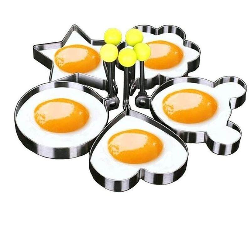 LUOWAN 1 เซ็ต (5 ชิ้น) สแตนเลสแม่พิมพ์ทอดไข่ Non - Stick แหวนไข่ทำอาหารไข่ทอดแพนเค้ก Omelets แหวนแม่พิมพ์เครื่องมือห้องครัวแพนเค้กแหวน (เงิน)