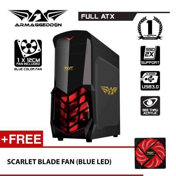 Vulcan V1x Full ATX Gaming PC Chassis (Black) Free Scarlet Blade Fan By Armaggeddon Malaysia