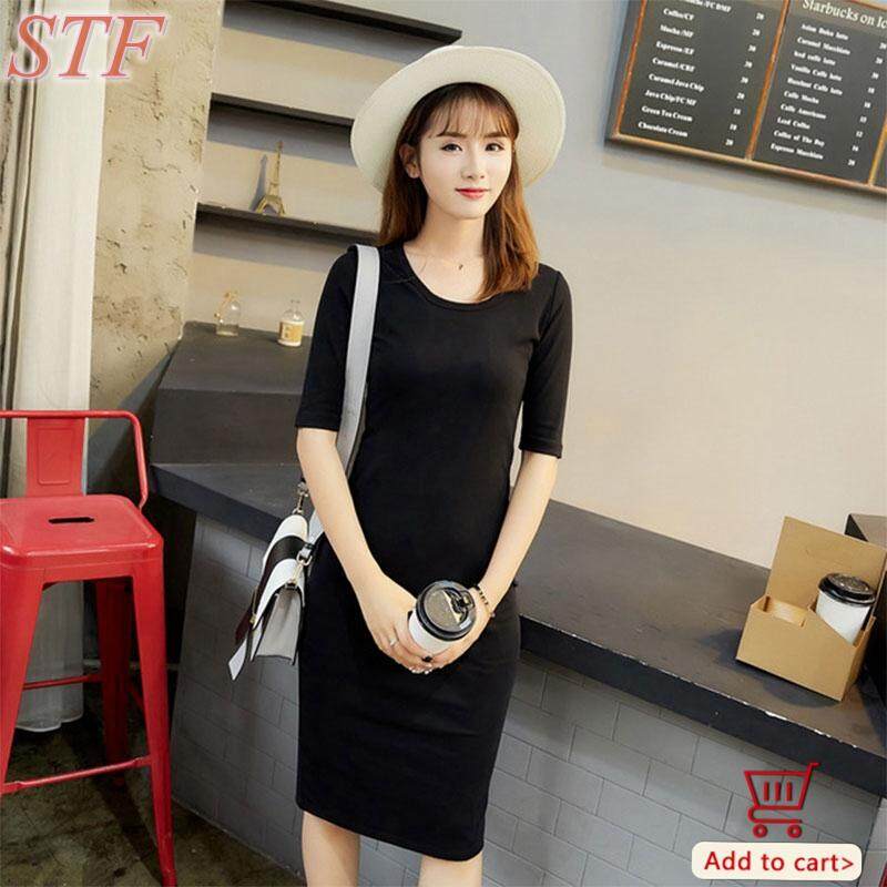 STF ชุดผู้หญิงใหม่ยาวปานกลางชุดผ้าฝ้ายสำหรับ girs PLAIN Slim แขนกระโปรงขนาดบวกบางยาว skirt【READY STOCK - คุณภาพสูง】