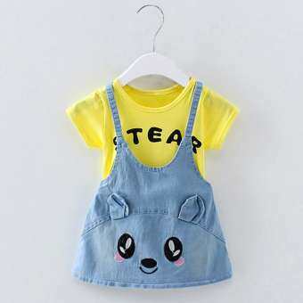Amart แฟชั่นเด็กสาวกระโปรงสายเอี๊ยม DENIM แขนสั้นฤดูร้อนเสื้อผ้า - INTL
