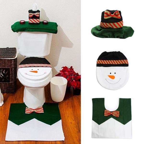 iooiopo Christmas Decoration Santa Toilet Seat Cover Rug Tissue Box Cover Bathroom Set Gift (Green, Chrismas Snowman) - intl