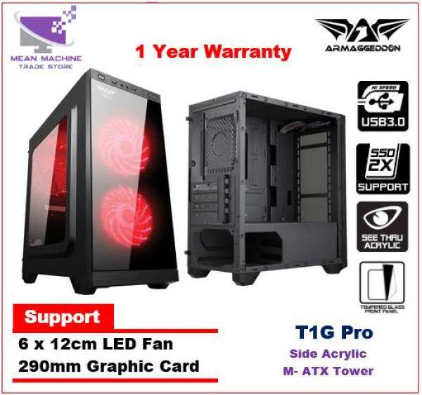 Armaggeddon T1G Pro Black White / M-ATX Front Tempered Glass Gaming Chassis Malaysia
