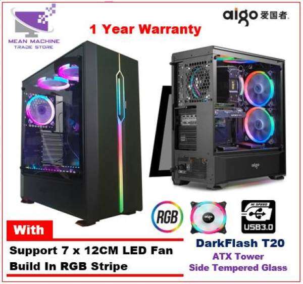 Aigo Darkflash T20 Full Window Side Tempered Glass ATX RGB Gaming Chassis Malaysia