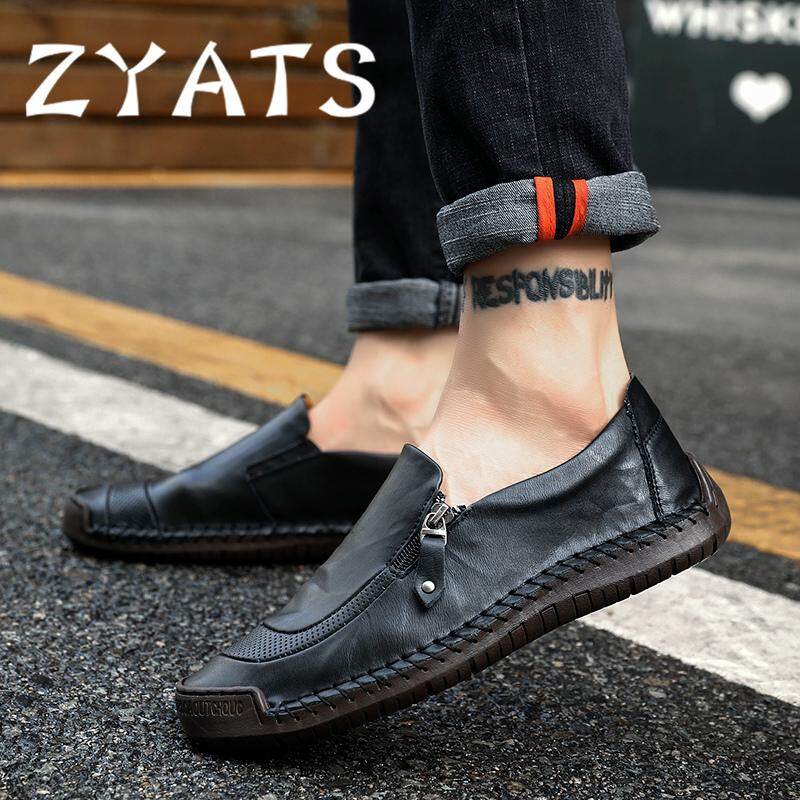 ZYATS 2018 ใหม่กระเป๋าถือบุรุษหนังวัว's รองเท้ารองเท้าใส่รองเท้าโลฟเฟอร์ลำลองมือเย็บคุณภาพสูงขับรถรองเท้าขนาดใหญ่ 38-48