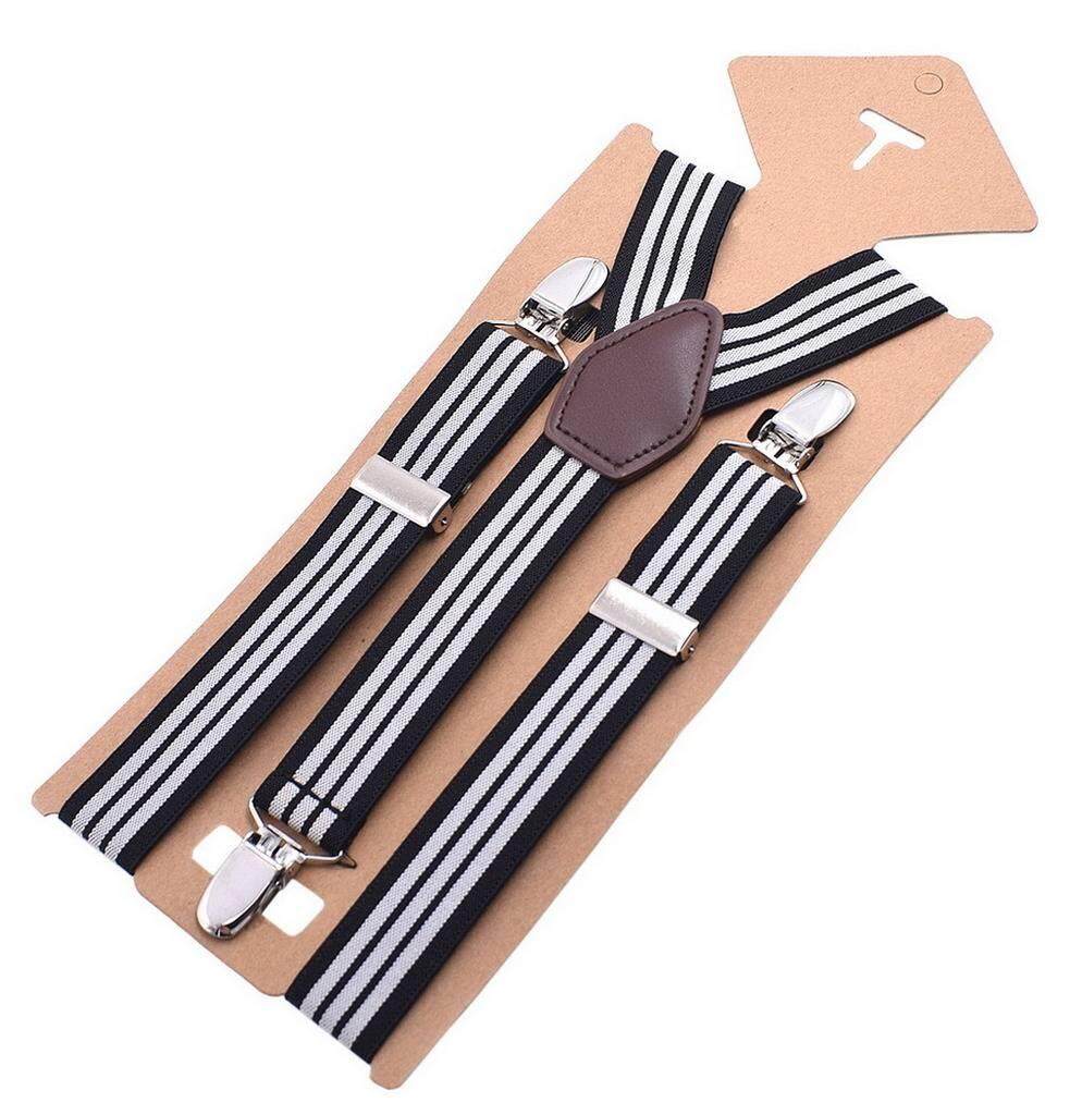 Bigood ผู้หญิง Mens STRIPES สายรัดยางยืดปรับ Suspenders 3 คลิปโลหะ Bigood ผู้หญิง Mens STRIPES สายรัดยางยืดปรับ Suspenders 3 คลิปโลหะ