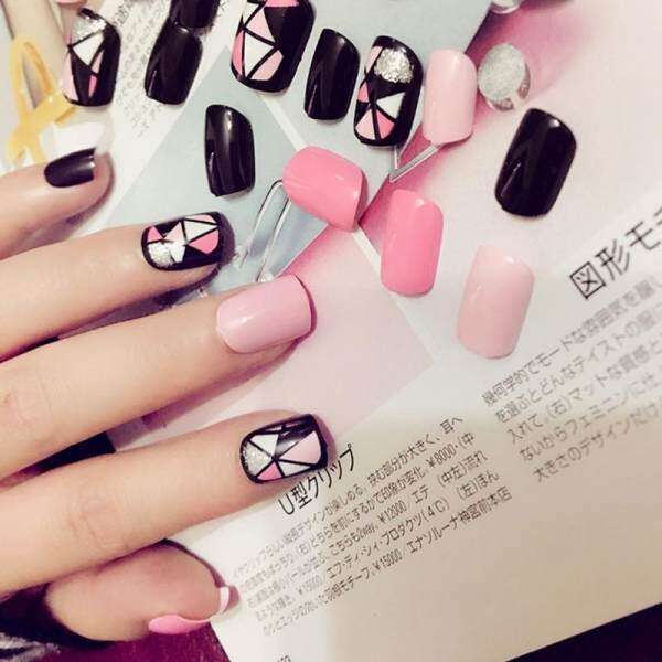 24Pcs/Set Black + Hot Pink Acrylic Nail Tips Short False Nails Art Fingernails - intl Philippines