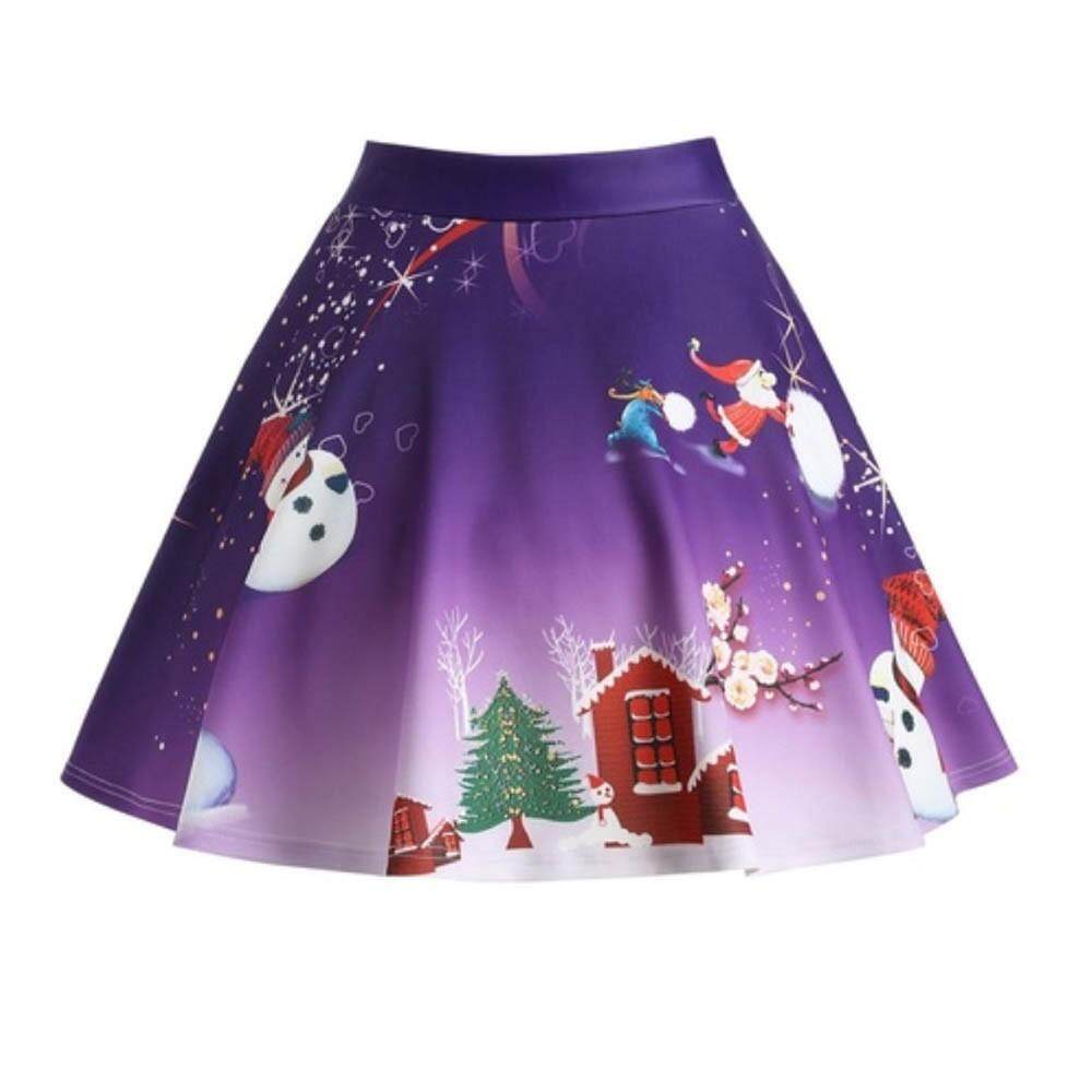 Freeshipping แฟชั่น Pikaqius99 Christmas Santa 3D พิมพ์ Flare Elastic เอวสูงคอสเพลย์กระโปรงราตรี Freeshipping แฟชั่น Pikaqius99 Christmas Santa 3D พิมพ์ Flare Elastic เอวสูงคอสเพลย์กระโปรงราตรี