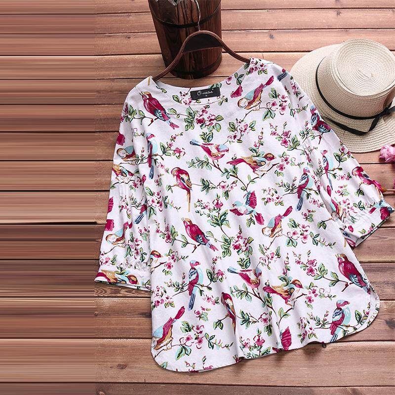 O-NEWE Women Casual Loose Plus Size Top Tee T Shirt Vintage Retro Boho Floral Blouse