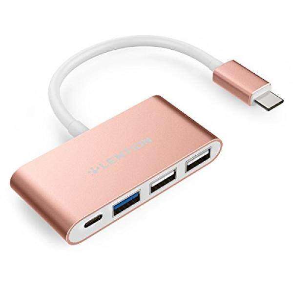 LENTION 4-in-1 USB-C Hub with Type C, USB 3.0, USB 2.0 Ports for New Apple MacBook 12 / New MacBook Pro 13 15 / ChromeBook Pixel and More, Multi-Port Charging & Connecting Adapter - Rose Gold Malaysia