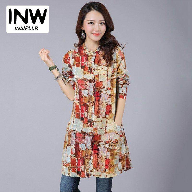INWPLLR เสื้อผู้หญิงอินเทรนด์ผ้าฝ้ายเสื้อสตรีผ้าลินินผู้หญิงฤดูหนาวฤดูใบไม้ร่วงแขนยาวเสื้อพิมพ์ลายชนเผ่ายาวเสื้อทูนิกสุภาพสตรี INWPLLR เสื้อผู้หญิงอินเทรนด์ผ้าฝ้ายเสื้อสตรีผ้าลินินผู้หญิงฤดูหนาวฤดูใบไม้ร่วงแขนยาวเสื้อพิมพ์ลายชนเผ่ายาวเสื้อทูนิกสุภาพสตรี