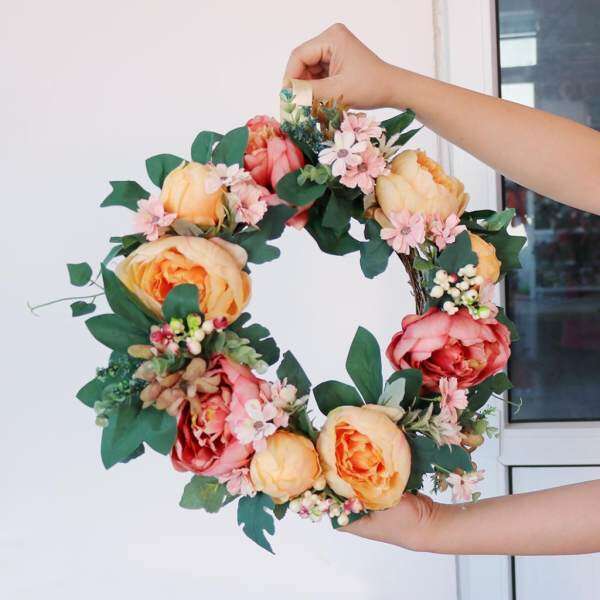 GuangquanStrade Artificial Peony Flower Door Wreath Rattan Garland Wedding Venue Decor 2