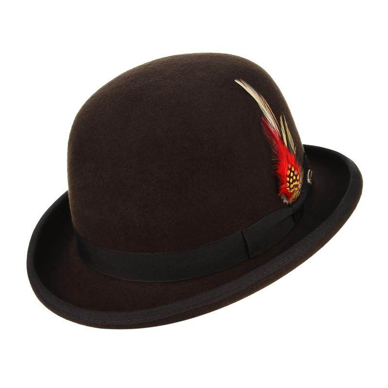 GEMVIE Classical British Style Men Fedoras 100% Wool Felt Hat Vintage Roll Brim Bowler Cap Formal Party President Hat With Feather GEMVIE Classical British Style Men Fedoras 100% Wool Felt Hat Vintage Roll Brim Bowler Cap Formal Party President Hat With Feather