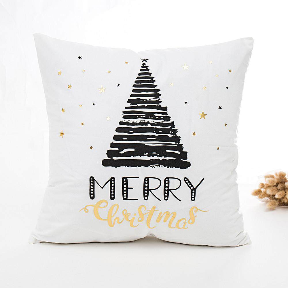 Merry Christmas Gold Foil Printing Pillow Case Sofa Waist Throw Cushion Cover
