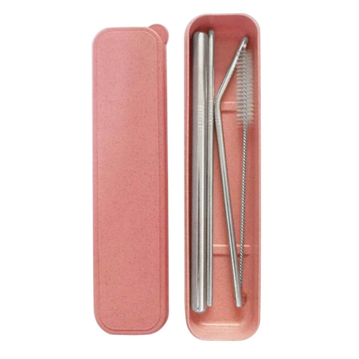 สแตนเลสโลหะหลอดดูดน้ำ Reusable น้ำท่อ + แปรงทำความสะอาด + กล่อง 3 + 1 ชุด/8 + 2 ชุด