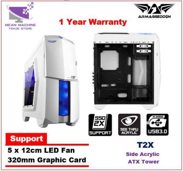 Armaggeddon Microtron T2X Black White/ Acrylic ATX / 5 Fan Gaming Chassis Malaysia
