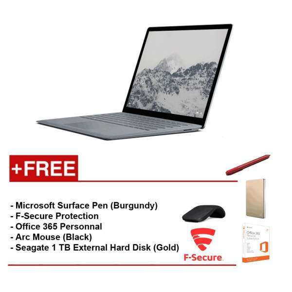 Surface Laptop Core i7/8GB RAM - 256GB + F-Secure End Point Protection + Off 365 Personal + Arc Mouse Black + Microsoft Surface Pen Burgundy + Seagate 1TB HDD Gold Malaysia