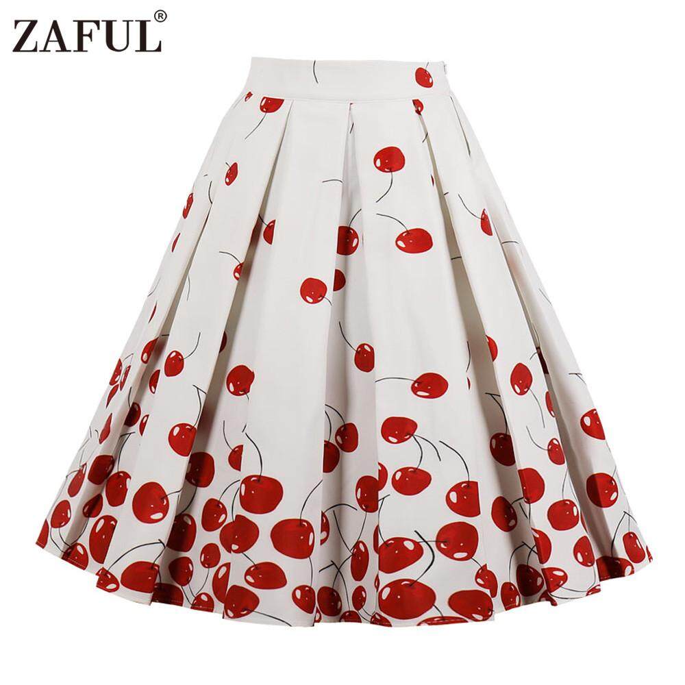 Zaful ผู้หญิงกระโปรงสไตล์วินเทจฤดูร้อนผลไม้และดอกไม้ลายพิมพ์ซิปด้านข้าง Elegant สไตล์การออกแบบกระโปรงย้อนยุค - INTL