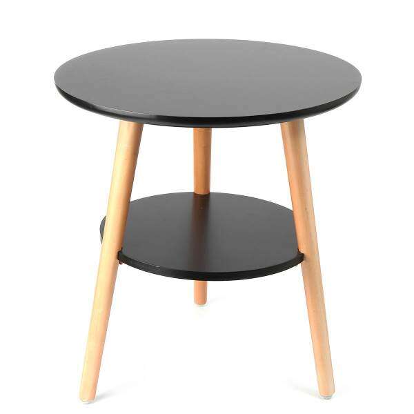Round Side End Table, Tea Coffee with Bottom Storage Shelf
