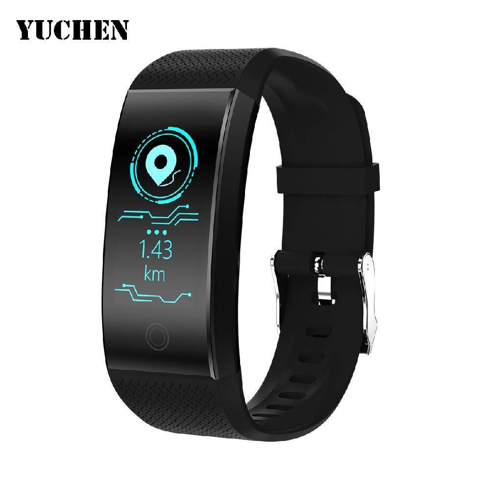ํ yugen ชุด QW18 IP68 กันน้ำ 0.96 นิ้วสีกำไลบลูทูธอัจฉริยะ 4.0 สายติดตามฟิตเนสความดันโลหิตสุขภาพฟังก์ชันการติดตามนาฬิกาข้อมือโหมดกีฬาหลายนาฬิกากีฬา Smartband Call/SMS iOS Android