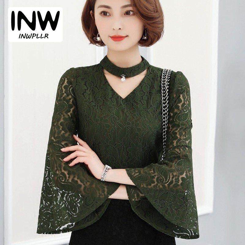 INWPLLR แฟชั่นของผู้หญิงเสื้อลูกไม้ผู้หญิงลำลองประดับด้วยลูกปัดเสื้อสตรีคอวีเกาหลีเสื้อแขนบานสำหรับผู้หญิงเสื้อฤดูร้อนฤดูใบไม้ร่วงเสื้อสตรี INWPLLR แฟชั่นของผู้หญิงเสื้อลูกไม้ผู้หญิงลำลองประดับด้วยลูกปัดเสื้อสตรีคอวีเกาหลีเสื้อแขนบานสำหรับผู้หญิงเสื้อฤดูร้อนฤดูใบไม้ร่วงเสื้อสตรี
