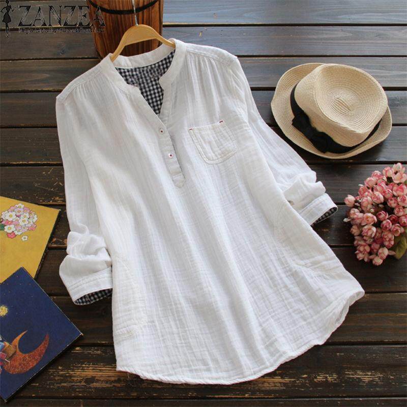ZANZEA Women Casual Long Sleeve Cotton Blouse T Shirt Loose Button Up Tunic Top - intl ZANZEA Women Casual Long Sleeve Cotton Blouse T Shirt Loose Button Up Tunic Top - intl