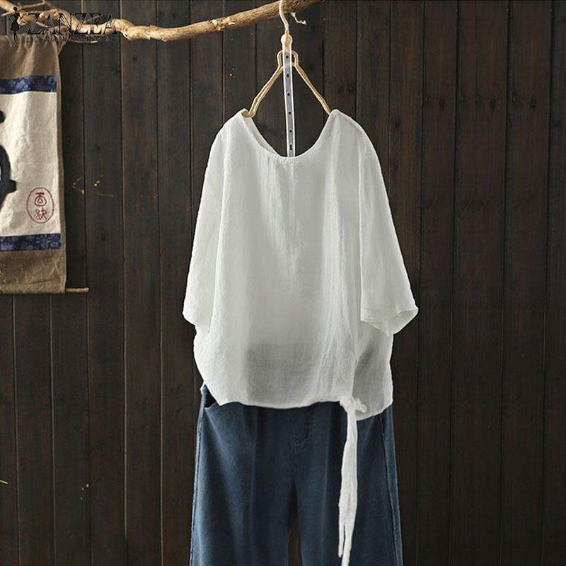 ZANZEA Women Plus Size Baggy 3/4 Sleeve Retro Cotton Top Tee T Shirt Blouse ZANZEA Women Plus Size Baggy 3/4 Sleeve Retro Cotton Top Tee T Shirt Blouse