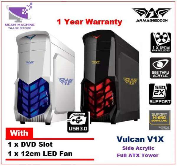 Armaggeddon Vulcan V1X LED Fan Acrylic Full ATX Gaming Chassis (Black / White) Malaysia
