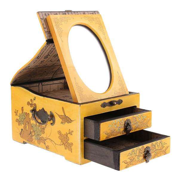 Fityle Vintage Wooden Dresser 2 Drawer 1 Mirror for Jewelry Storage Case Box Yellow