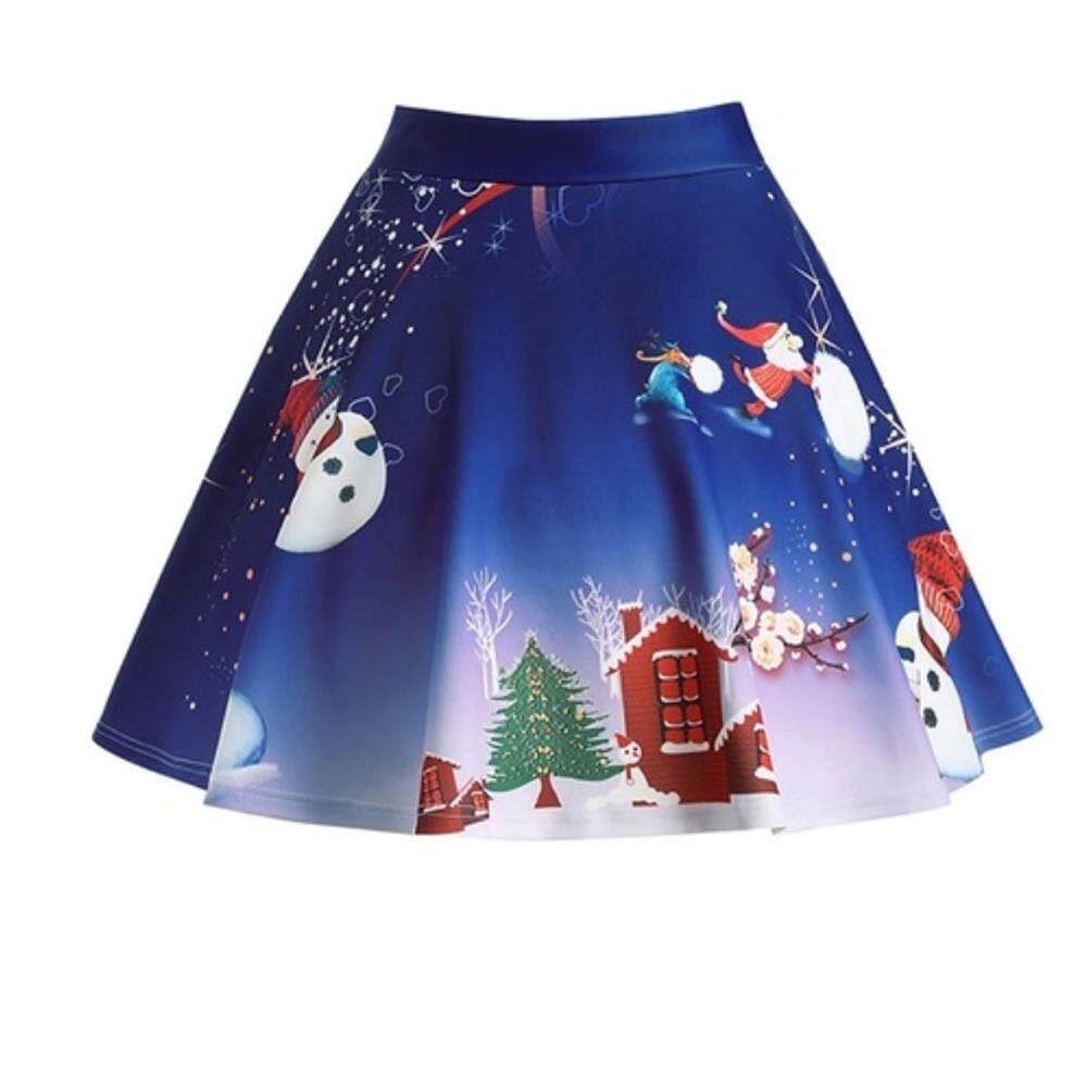 Freeshipping แฟชั่น Pikaqius99 Christmas Santa 3D พิมพ์ Flare Elastic เอวสูงคอสเพลย์กระโปรงราตรี