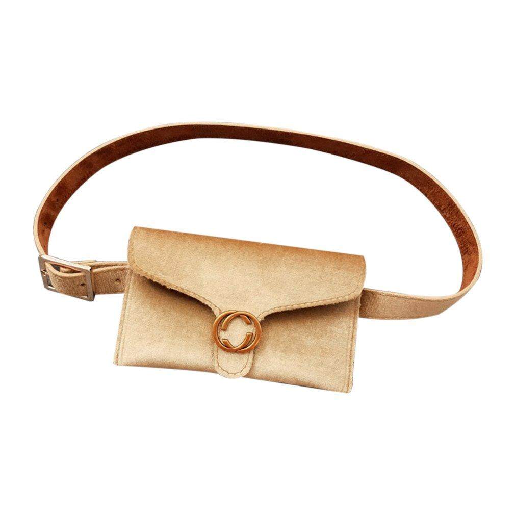 ANGEL VINTAGE Pleuche ผู้หญิงกระเป๋าคาดเอวหัวเข็มขัดกระเป๋าคาดเอวเทียมเข็มขัดหนัง - INTL