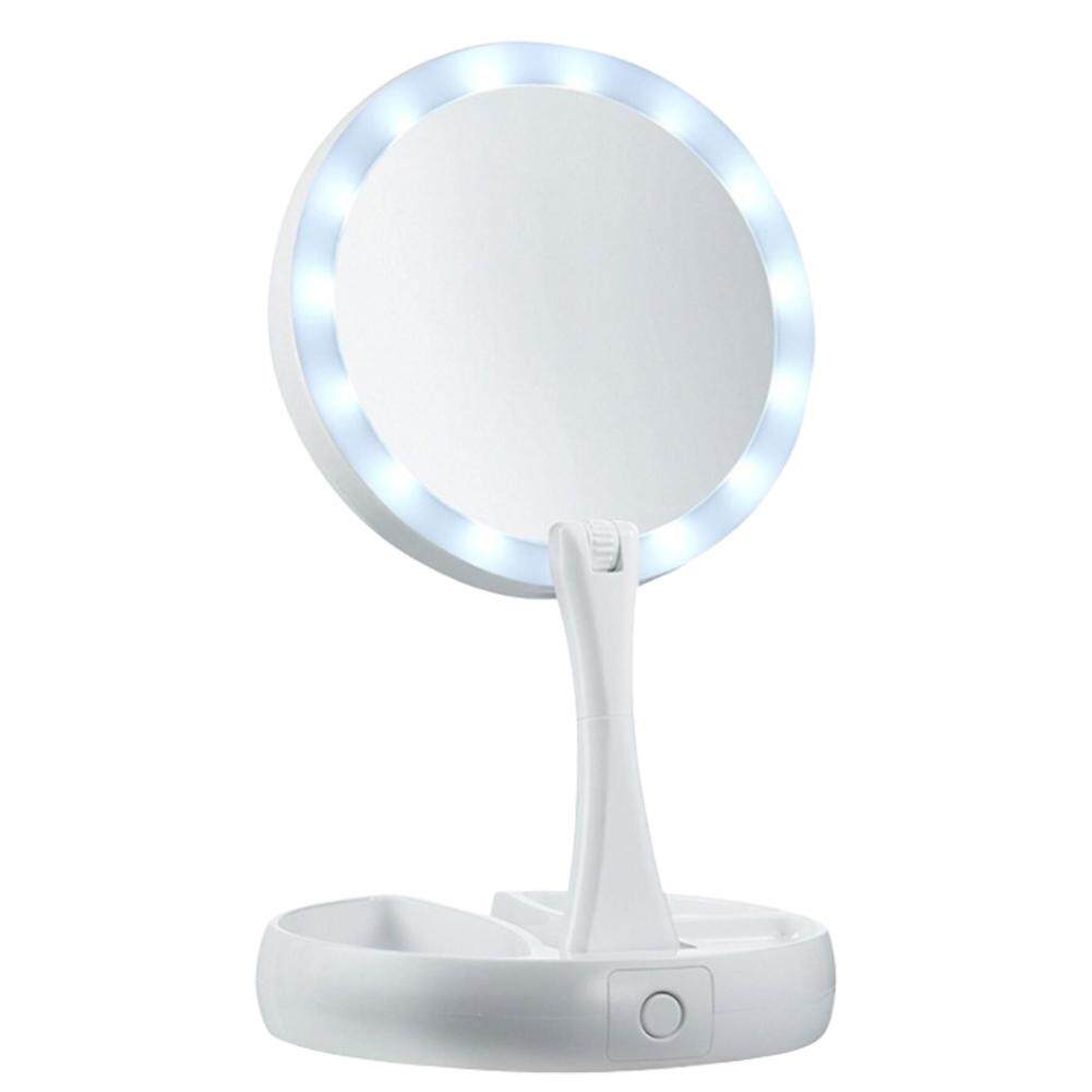 กระจกแต่งหน้า LED สองด้านหมุนพับ USB กระจกโต๊ะเครื่องแป้งมีไฟหน้าจอสัมผัสโต๊ะแบบพกพาโคมไฟ กระจกแต่งหน้า LED สองด้านหมุนพับ USB กระจกโต๊ะเครื่องแป้งมีไฟหน้าจอสัมผัสโต๊ะแบบพกพาโคมไฟ