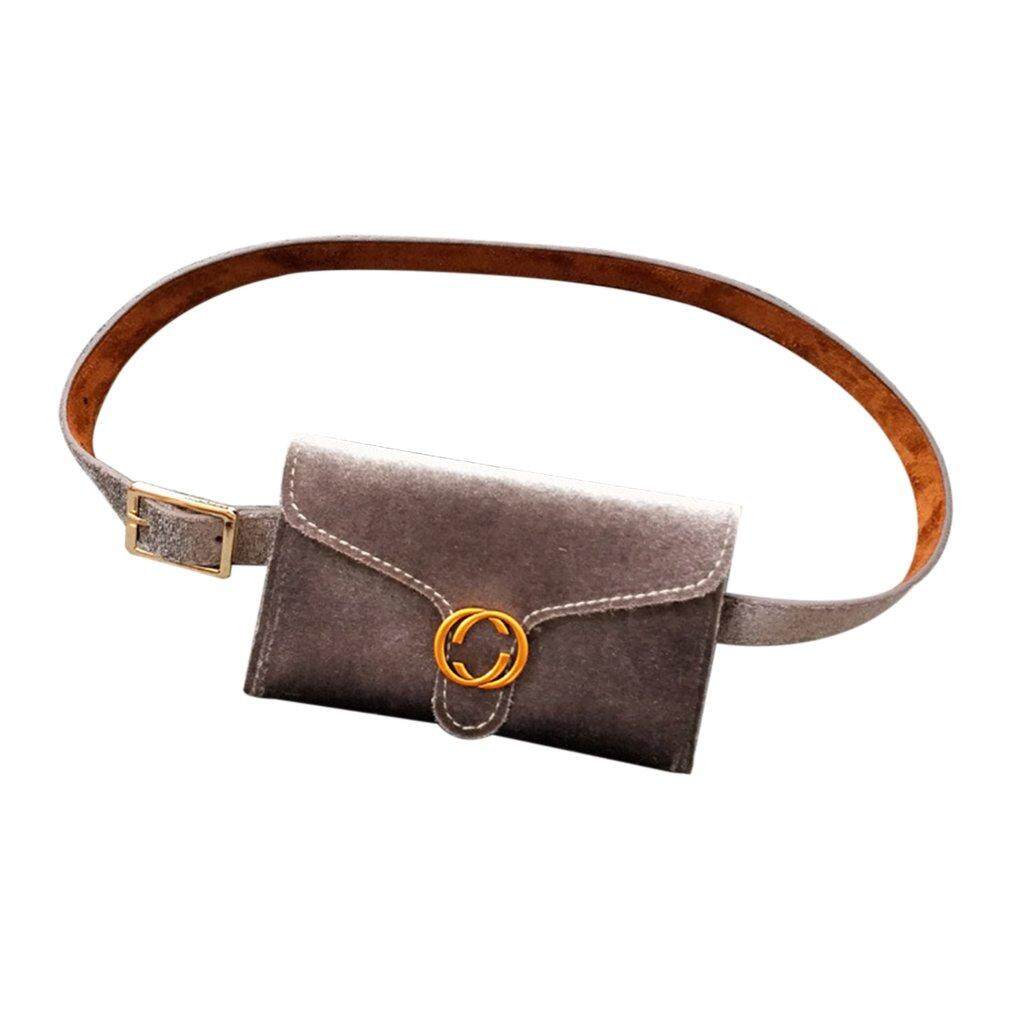 ANGEL VINTAGE Pleuche ผู้หญิงกระเป๋าคาดเอวหัวเข็มขัดกระเป๋าคาดเอวเทียมเข็มขัดหนัง - INTL