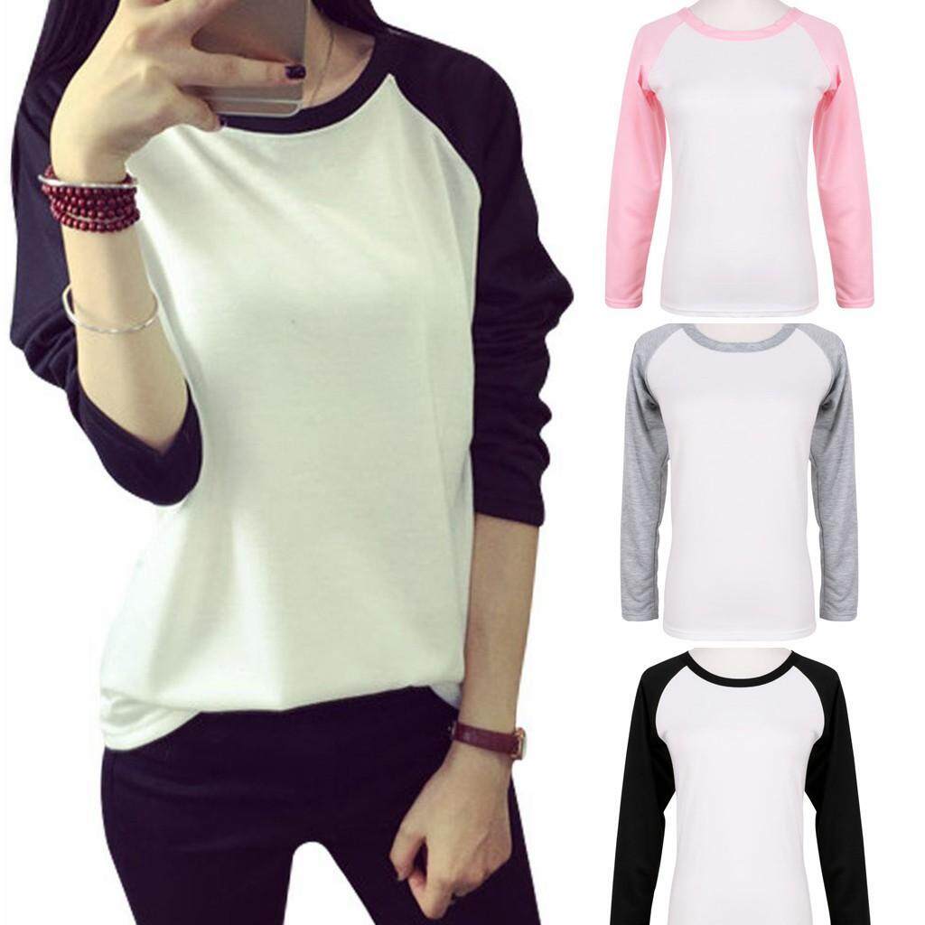 ผู้หญิงเสื้อลำลองสีหลวมแขนยาวชุดไซส์ใหญ่ T เสื้อ - INTL